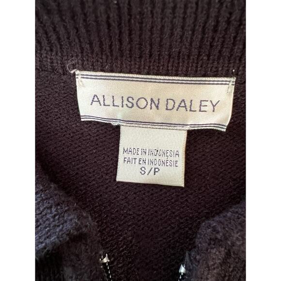 VTG Allison Daley Women SM Black Pink Zip Up Sweater Crazy Cat Lady - Picture 8 of 12